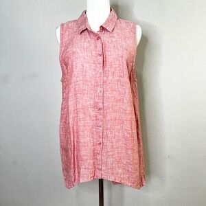 Garnet Hill Easy Linen‎ Button-Down Tunic Tank Collared Relaxed Pink Size 16